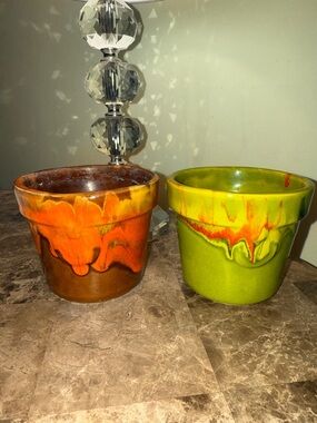 Lot of 2 Vintage Mid-century Glazed California Planters